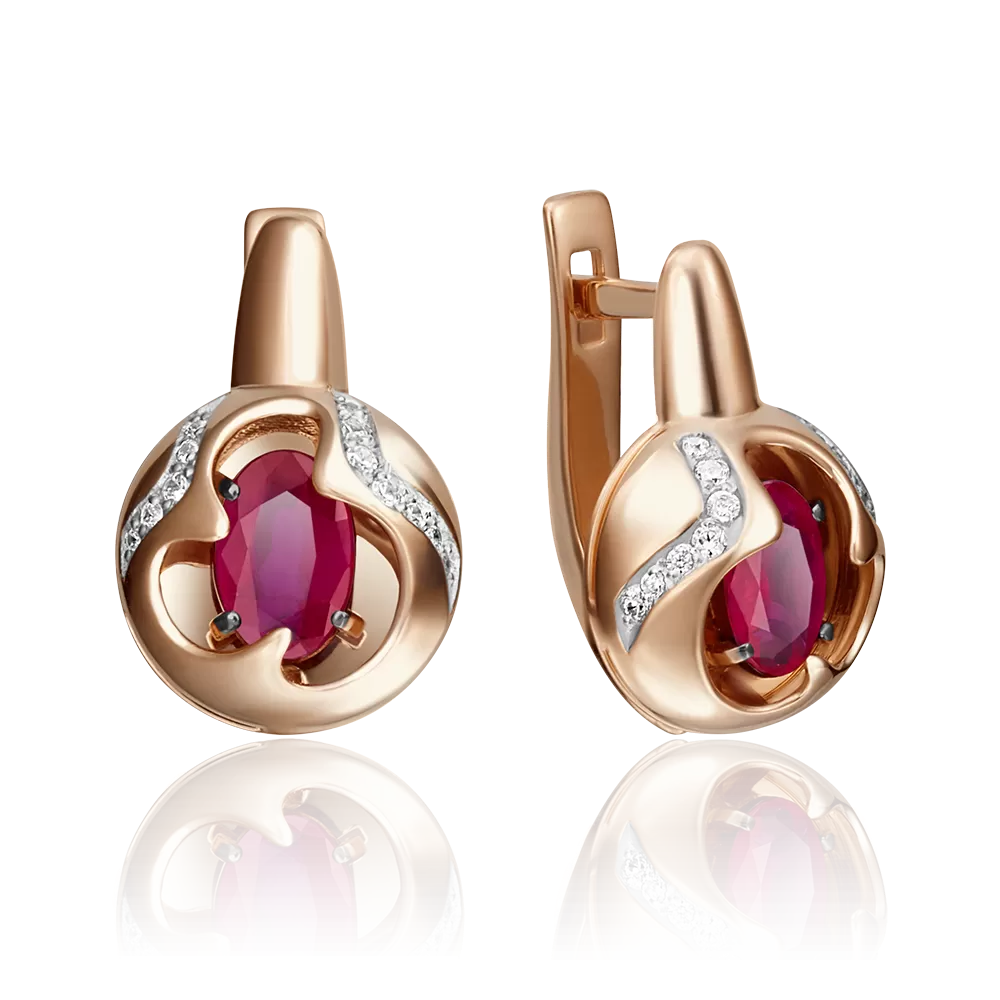 Серьги с английским замком из красного золота с рубином и бриллиантами 02-4159-00-107-1110-30