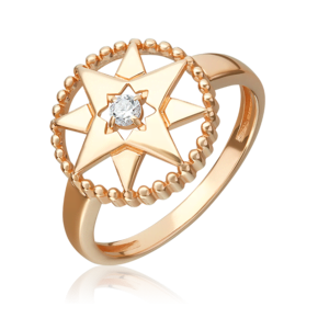 Кольцо «Роза ветров» из красного золота с фианитом 01-5889-00-401-1110