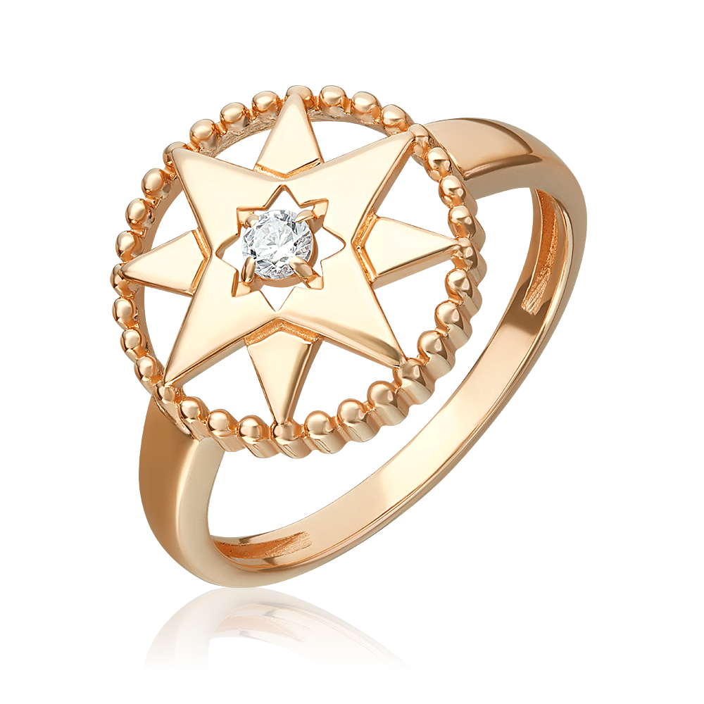 Кольцо «Роза ветров» из красного золота с фианитом 01-5889-00-401-1110