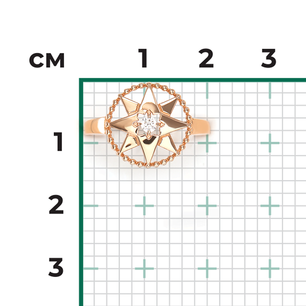 Кольцо «Роза ветров» из красного золота с фианитом 01-5889-00-401-1110