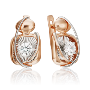 Серьги с английским замком из комбинированного золота с фианитом 02-4277-00-401-1111