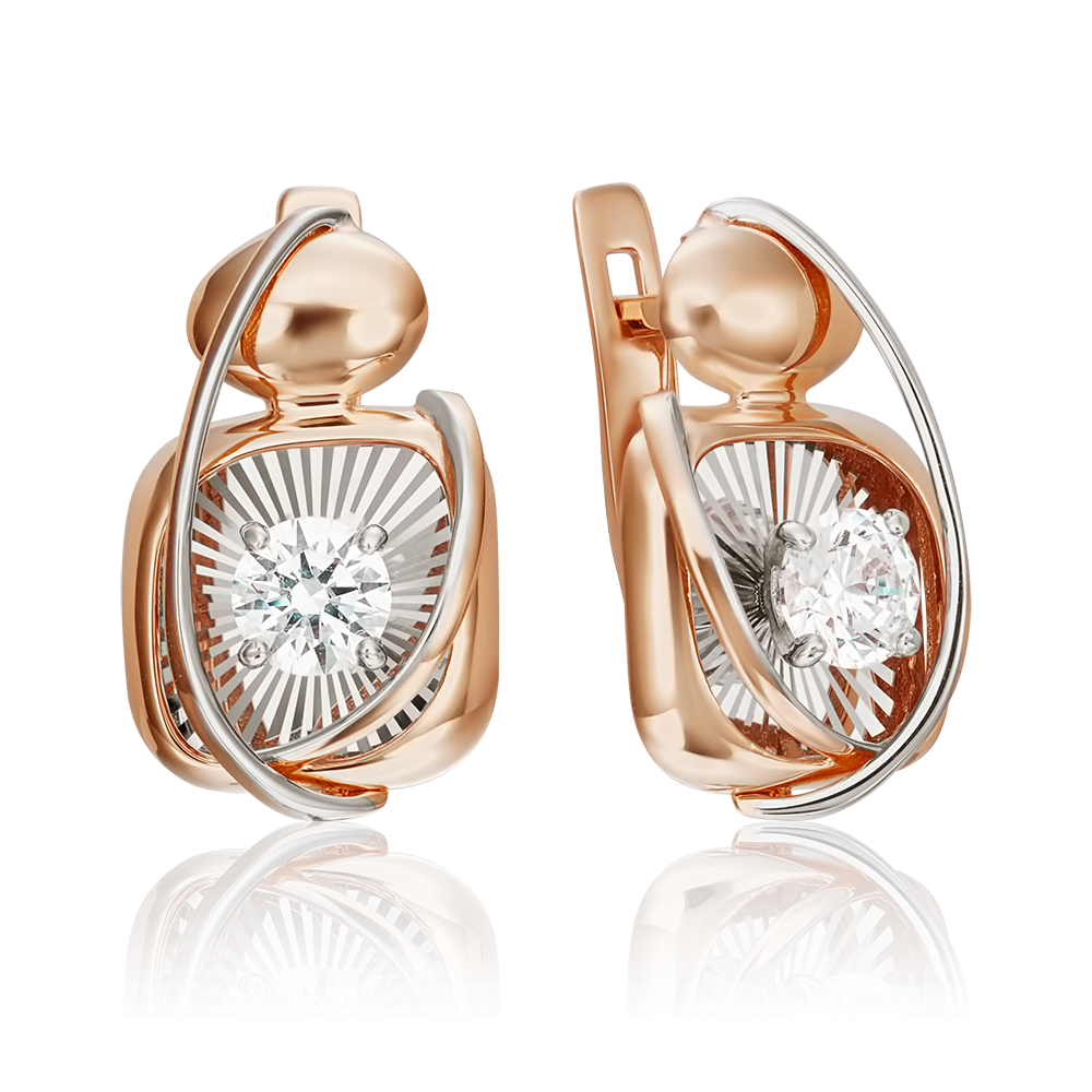 Серьги с английским замком из комбинированного золота с фианитом 02-4277-00-401-1111