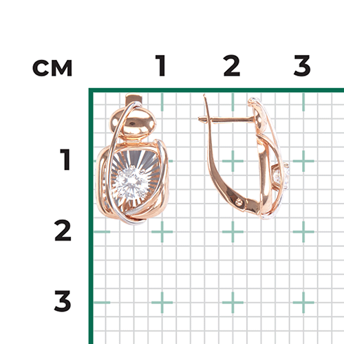 Серьги с английским замком из комбинированного золота с фианитом 02-4277-00-401-1111