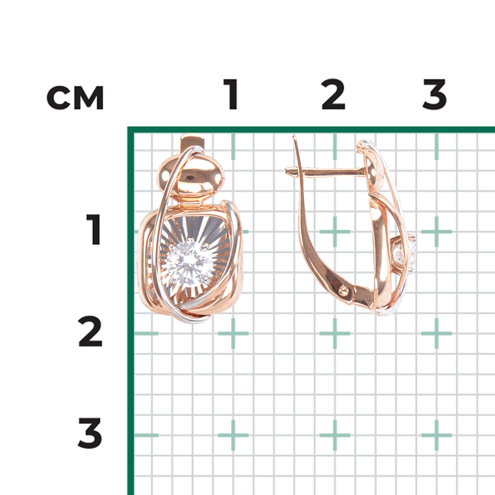 Серьги с английским замком из комбинированного золота с фианитом 02-4277-00-401-1111