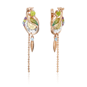 Серьги «Преображение» с английским замком из комбинированного золота с миксом камней и эмалью 02-4857-00-221-1140