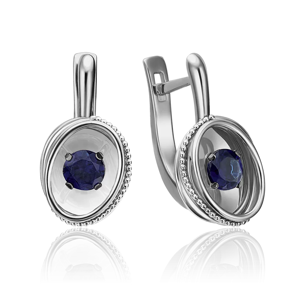 Серьги с английским замком из белого золота с сапфиром 02-4299-00-102-1120-30