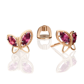 Серьги-пусеты «Бабочки» из красного золота с гранатами 02-4558-00-204-1110-46