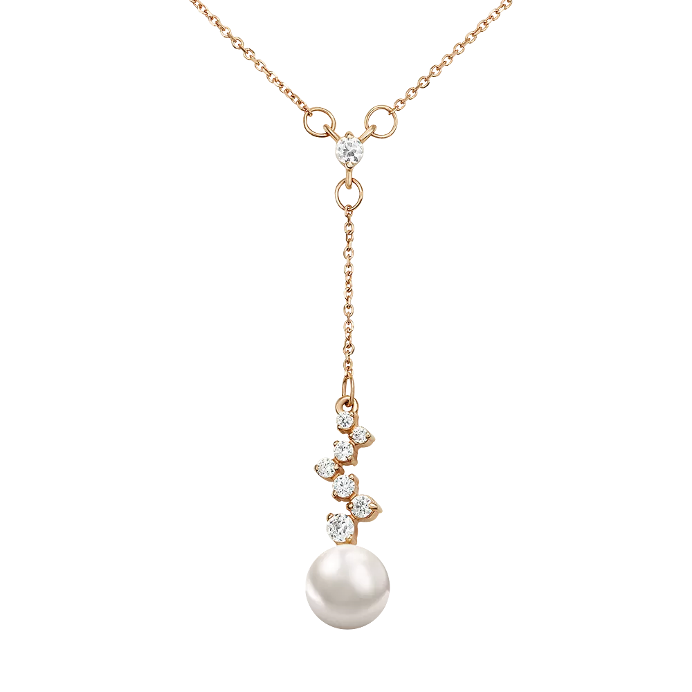 Колье из красного золота с жемчугом культивированным и фианитами 07-0105-00-302-1110-31