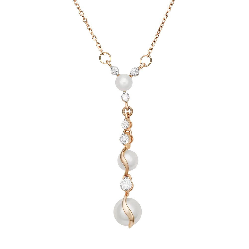 Колье из красного золота с жемчугом культивированным и фианитами 07-0107-00-302-1110-31
