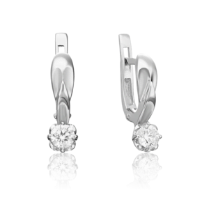 Серьги с английским замком из белого золота с бриллиантом