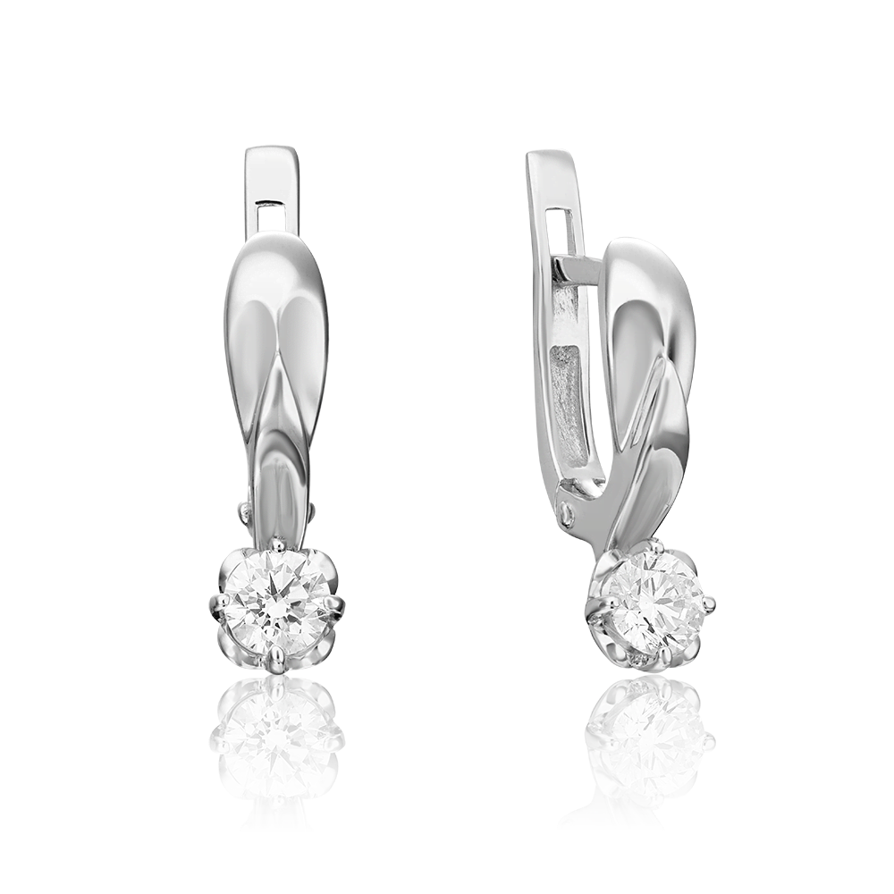 Серьги с английским замком из белого золота с бриллиантом 02-0535-00-101-1120-30