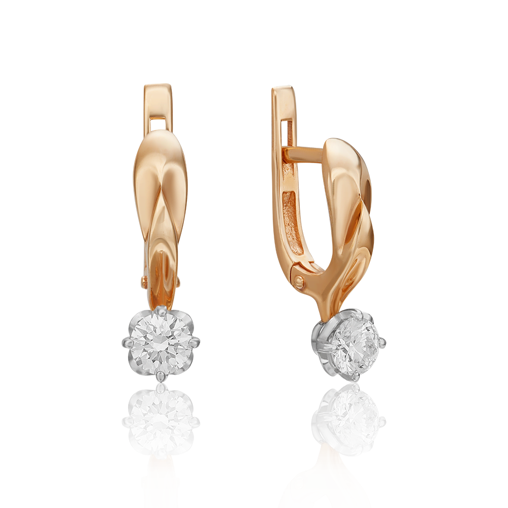 Серьги с английским замком из комбинированного золота с бриллиантом 02-0536-00-101-1111-30