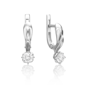 Серьги с английским замком из белого золота с бриллиантом