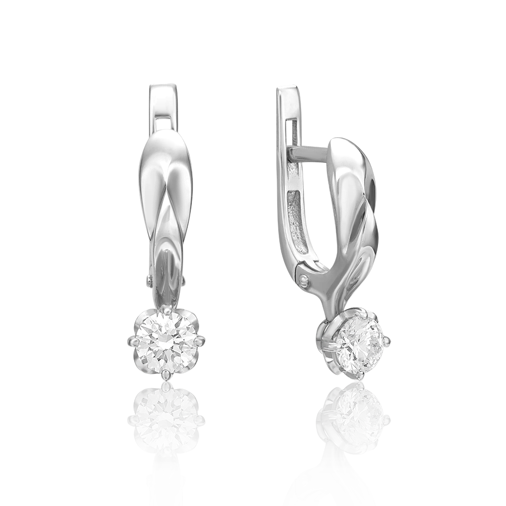 Серьги с английским замком из белого золота с бриллиантом 02-0537-00-101-1120-30