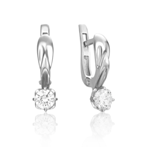 Серьги с английским замком из белого золота с бриллиантом
