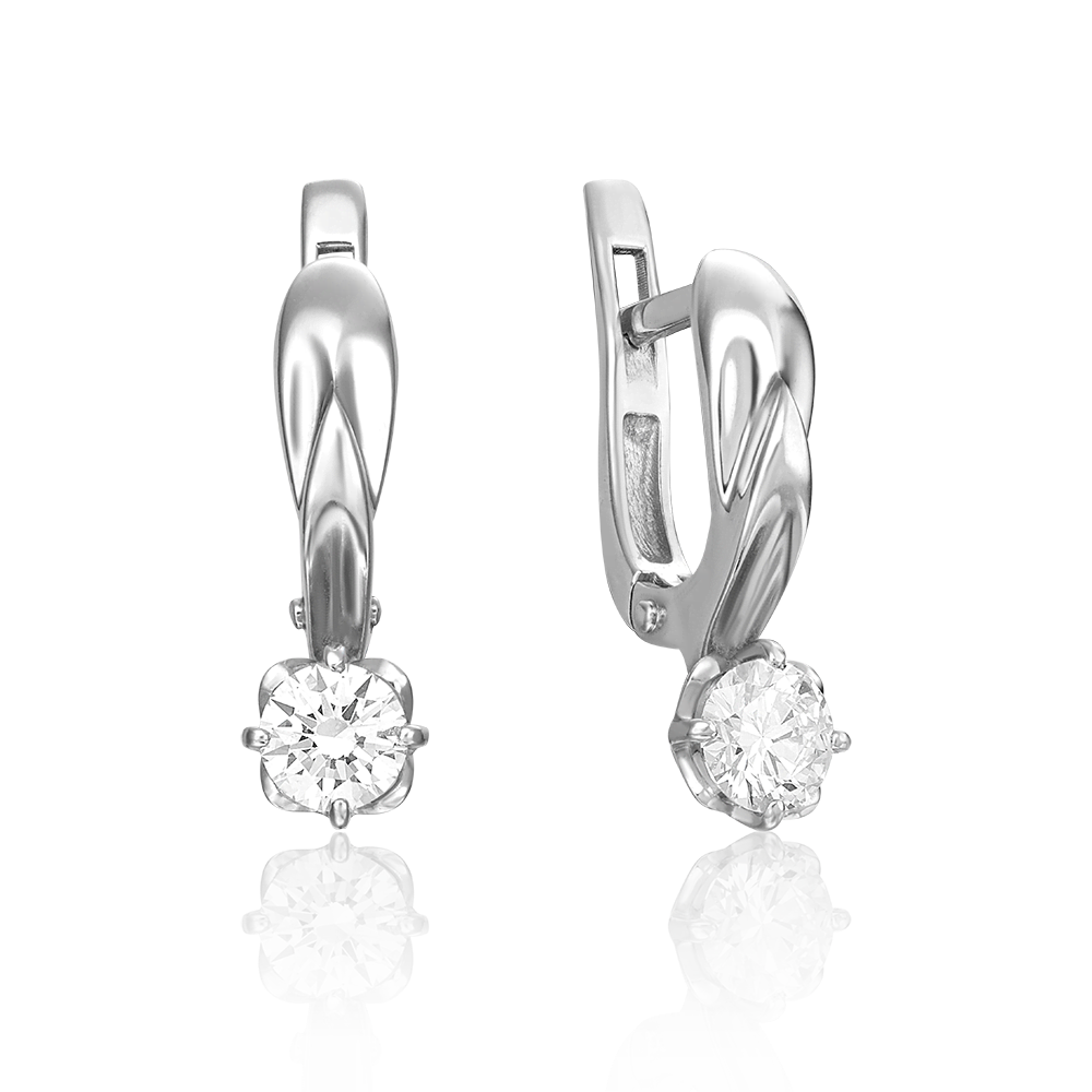 Серьги с английским замком из белого золота с бриллиантом 02-0539-00-101-1120-30