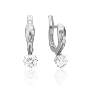 Серьги с английским замком из белого золота с бриллиантом