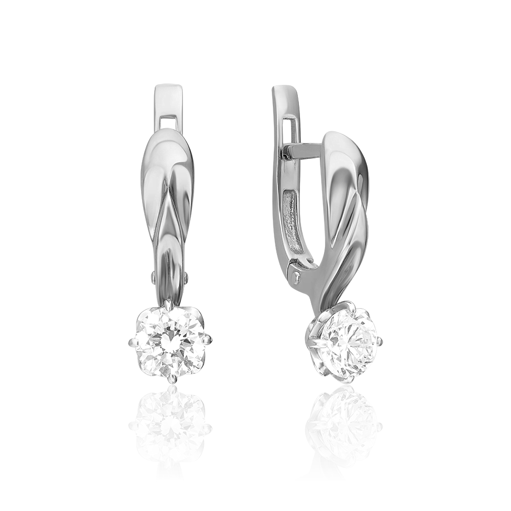 Серьги с английским замком из белого золота с бриллиантом 02-0541-00-101-1120-30