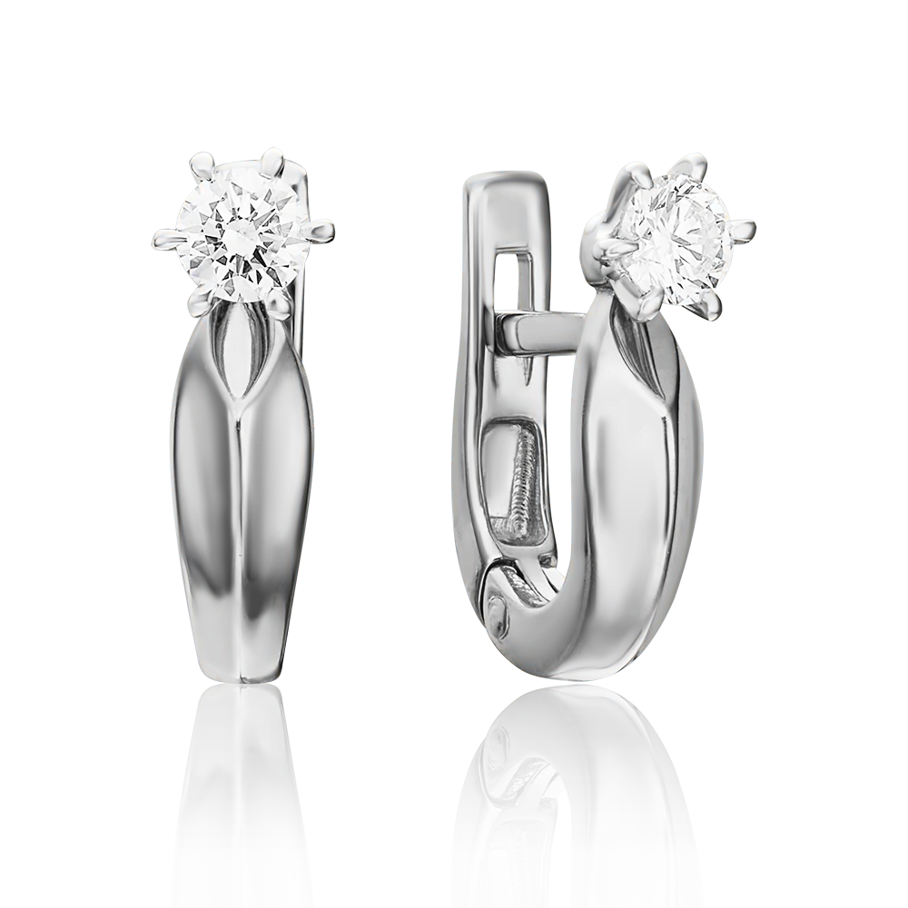 Серьги с английским замком из белого золота с бриллиантом 02-0475-00-101-1120-30