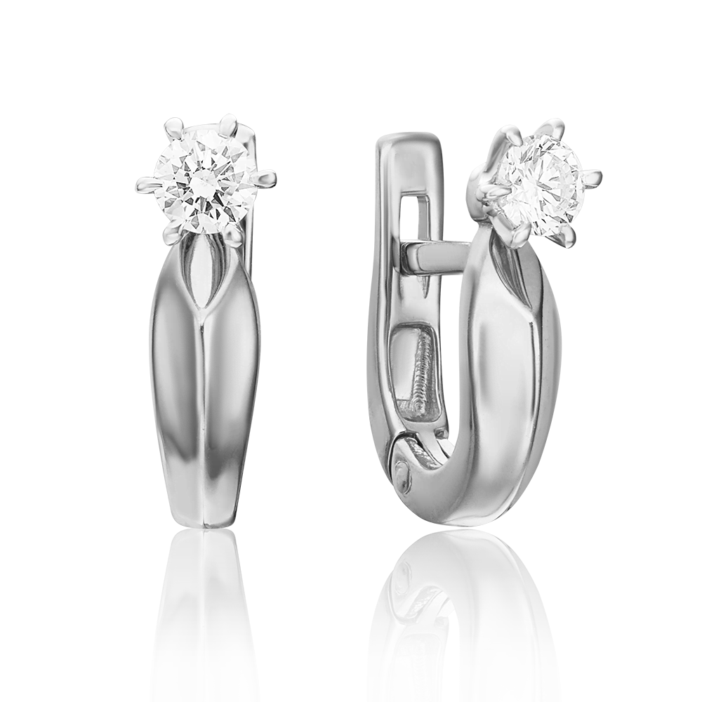 Серьги с английским замком из белого золота с бриллиантом 02-0477-00-101-1120-30