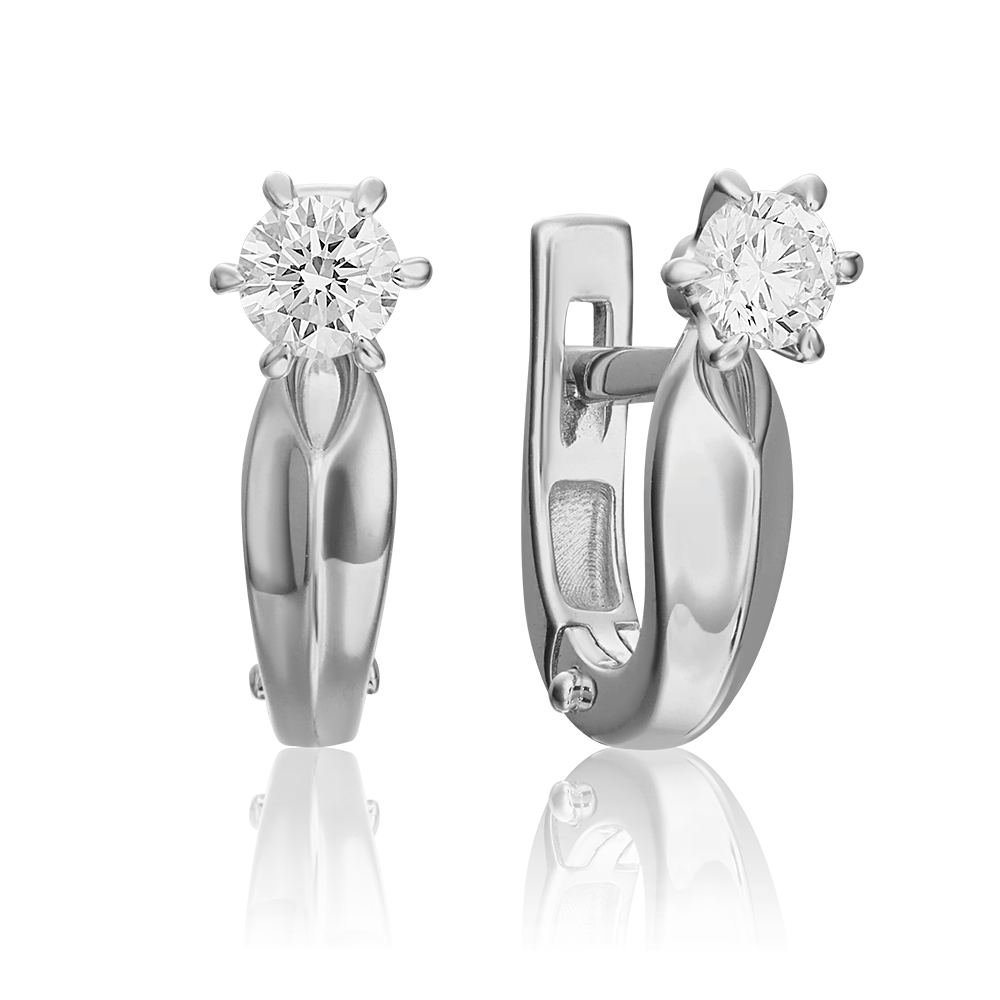 Серьги с английским замком из белого золота с бриллиантом 02-0479-00-101-1120-30
