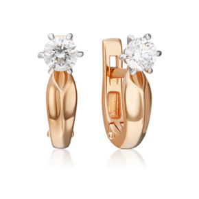 Серьги с английским замком из комбинированного золота с бриллиантом