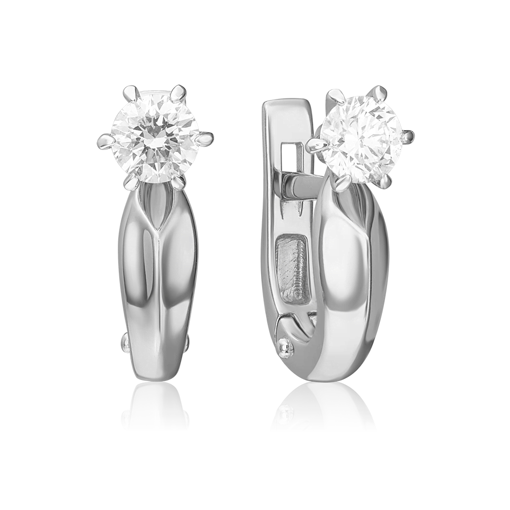 Серьги с английским замком из белого золота с бриллиантом 02-0481-00-101-1120-30