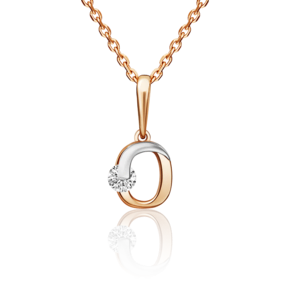 Подвеска «Буква О» из комбинированного золота с фианитом 03-3119-О-501-1111-38