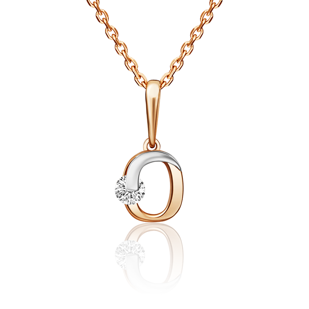 Подвеска «Буква О» из комбинированного золота с фианитом 03-3119-О-501-1111-38