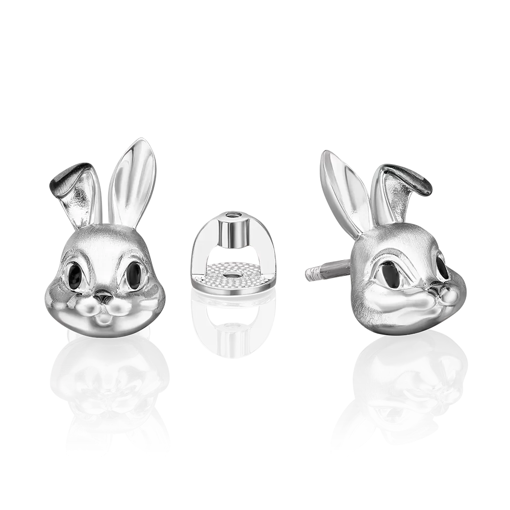 Серьги-пусеты «Кролики» из серебра с эмалью 02-5110-00-000-0200