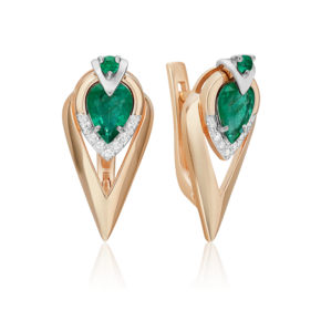 Серьги с английским замком из комбинированного золота с изумрудами и бриллиантами