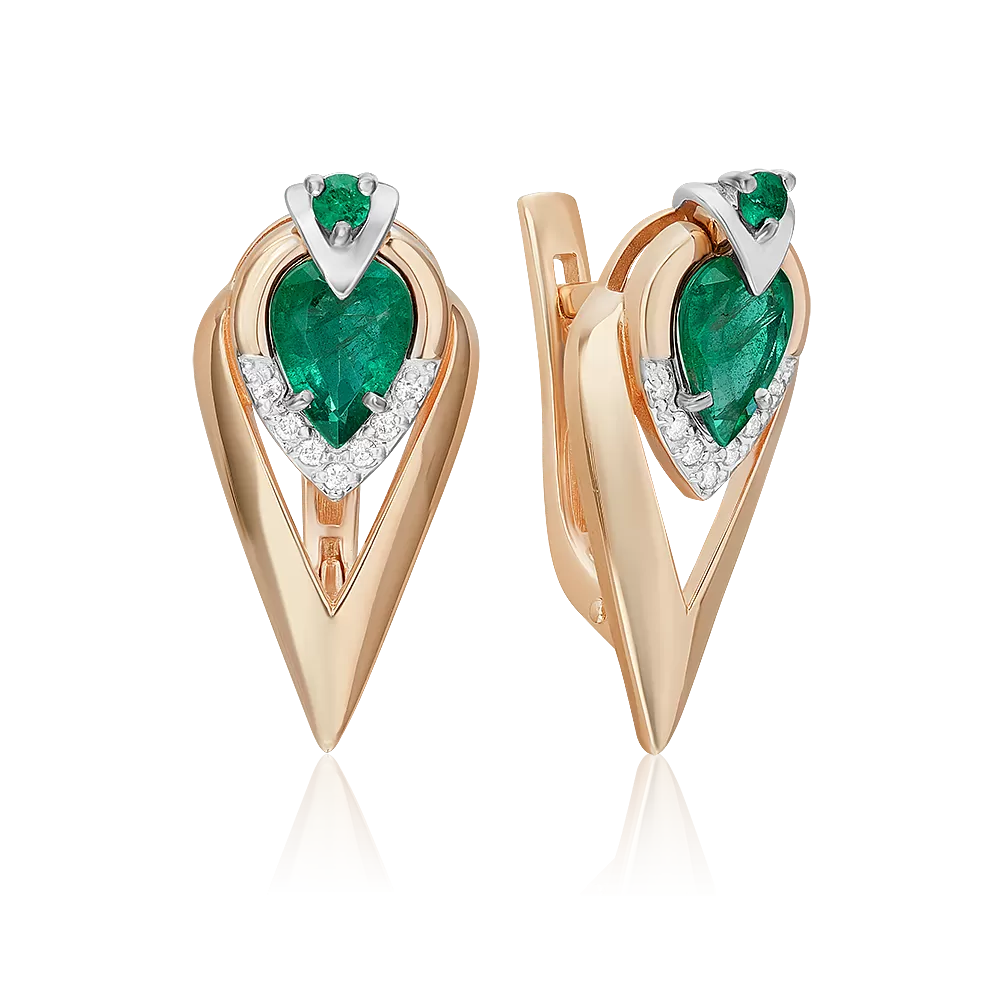 Серьги с английским замком из комбинированного золота с изумрудами и бриллиантами 02-5228-00-106-1111