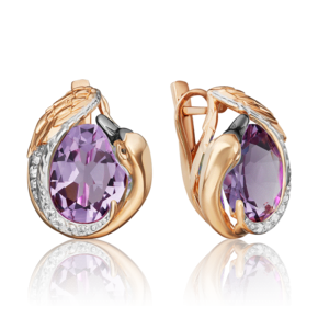 Серьги «Лебеди» из красного золота с аметистом и натуральными топазами white 02-4699-00-225-1110-46