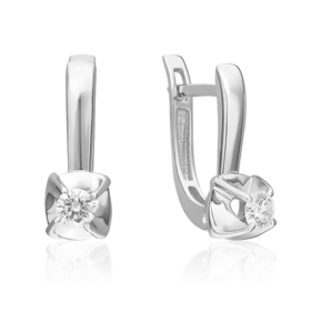 Серьги с английским замком из белого золота с бриллиантом