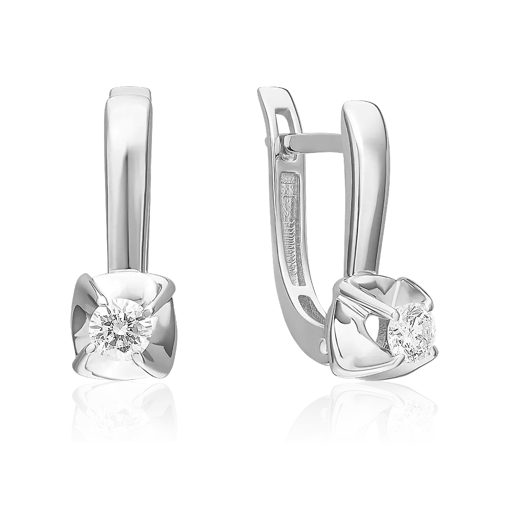 Серьги с английским замком из белого золота с бриллиантом 02-5334-00-101-1120