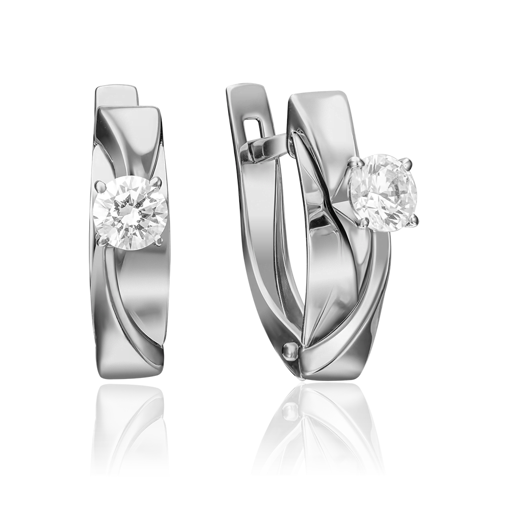 Серьги с английским замком из белого золота с фианитом 02-4298-00-501-1120-38