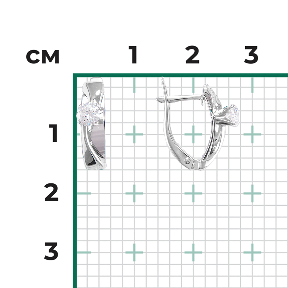 Серьги с английским замком из белого золота с фианитом 02-4298-00-501-1120-38
