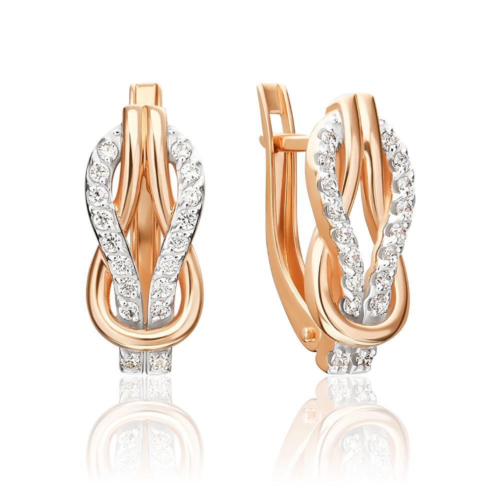 Серьги с английским замком из красного золота с фианитами 02-5564-00-401-1110