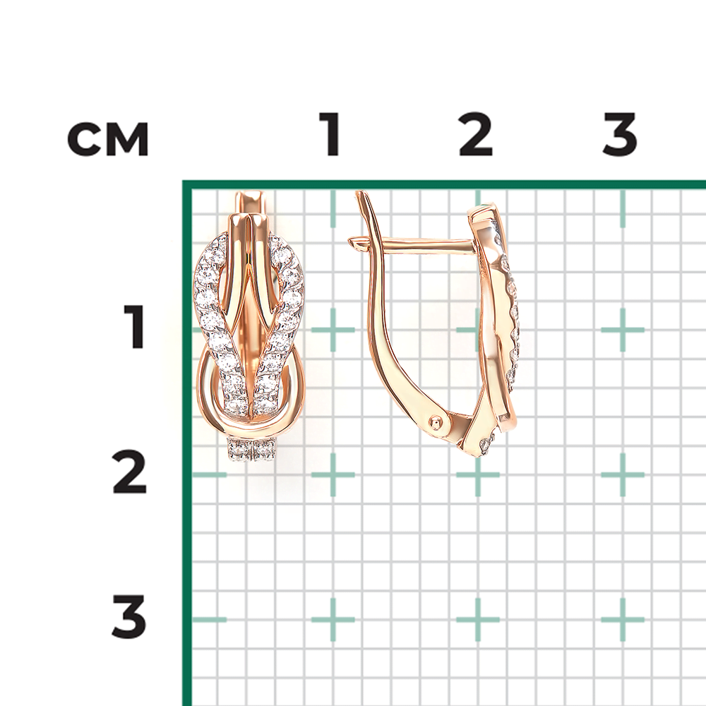 Серьги с английским замком из красного золота с фианитами 02-5564-00-401-1110