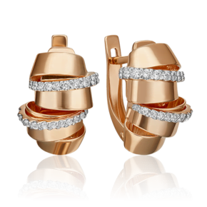 Серьги с английским замком из красного золота с фианитами