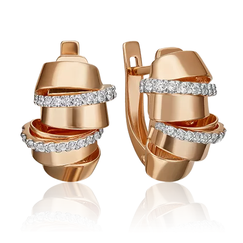 Серьги с английским замком из красного золота с фианитами 02-4586-00-401-1110-48