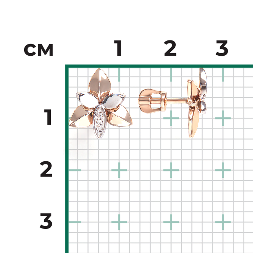 Серьги-пусеты из комбинированного золота с бриллиантами 02-4993-00-101-1111