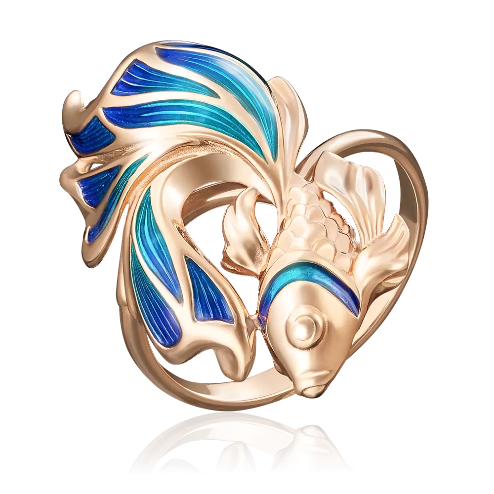 Кольцо «Рыбка» из красного золота с эмалью 01-4909-00-000-1110-25