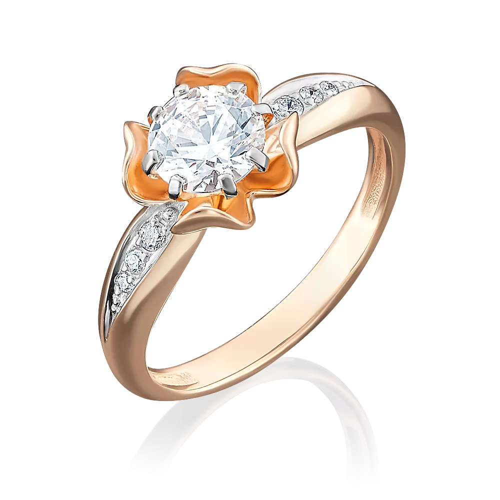 Помолвочное кольцо из красного золота с фианитами 01-4910-00-501-1110-38