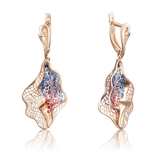 Серьги с английским замком из красного золота с эмалью 02-3778-00-000-1110-48