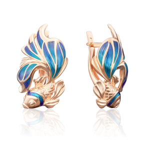Серьги «Рыбки» с английским замком из красного золота с эмалью 02-3779-00-000-1110-25