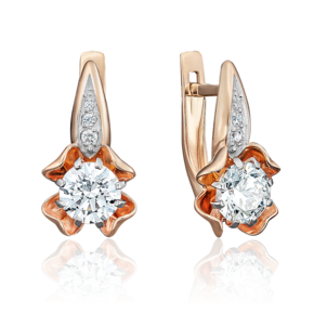 Серьги с английским замком из красного золота с фианитами 02-3780-00-501-1110-38