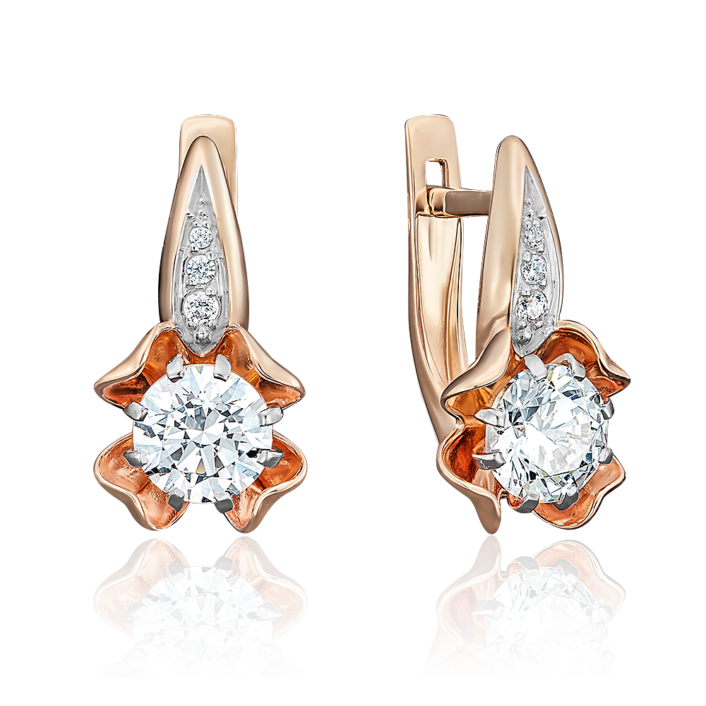 Серьги с английским замком из красного золота с фианитами 02-3780-00-501-1110-38