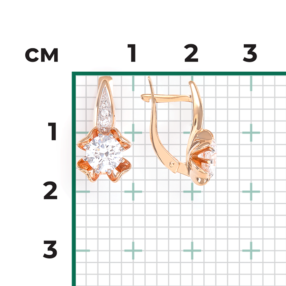 Серьги с английским замком из красного золота с фианитами 02-3780-00-501-1110-38