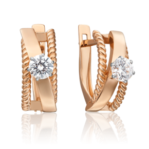 Серьги с английским замком из комбинированного золота с фианитом 02-4489-00-501-1111-38